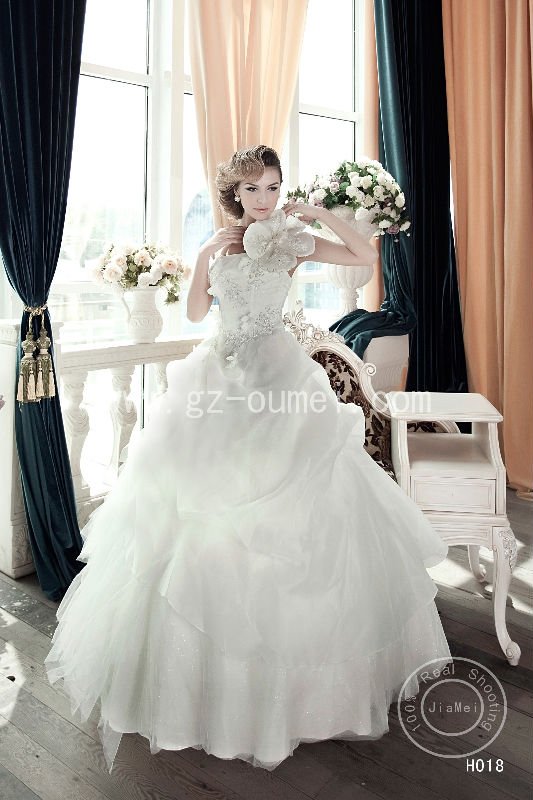 one strap wedding dress appliqued organza beads lace mesh