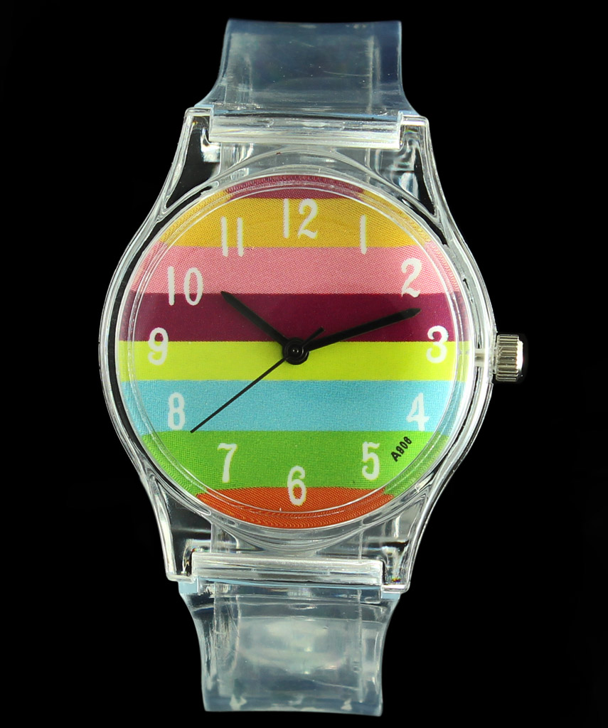 Rainbow Color Stripe Children Watch Boy Girl Carto...