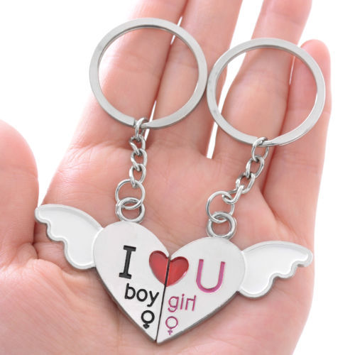  Friend\'s gift Lover Gift Couple Keychain Keyring Keyfob Wings Key \'I love you\' Free Shipping #LN